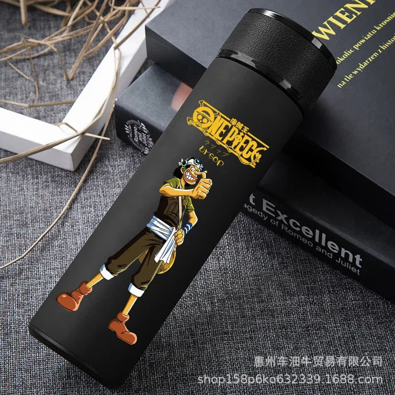 Japan Anime One Piece 304 Stainless Steel Thermos Cup Cartoon Pattern Luffy Roronoa Zoro Action Figure High Capacity Water Cup