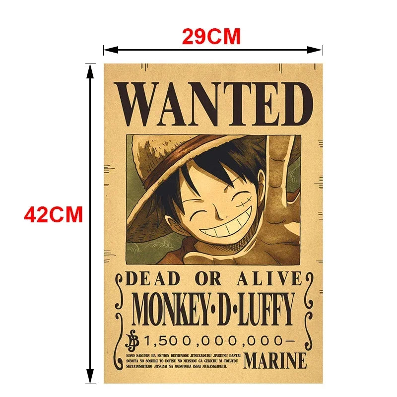 2023NEW Anime One Piece Nika Luffy Wanted Kids Bedroom Retro Poster Zoro Living Home Decoration Pirate Manga Wall Paper Stickers